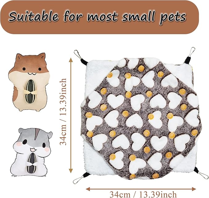 OINEEDU Guinea Pig Ferret Hammock for Cage - Machine Washable Double-Decker Hanging Bed - Fits Sugar Glider,Fancy Rat,Hamster,Gerbil - 13.3" x 13.3" - Love Coffee Pattern