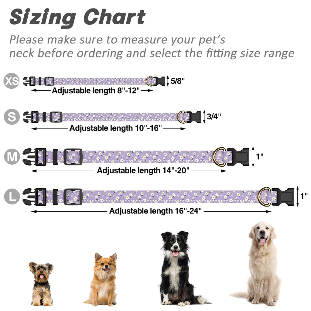 TMOODEL Reflective Adjustable Dog Collar for Medium Dogs,Purple Flower, M