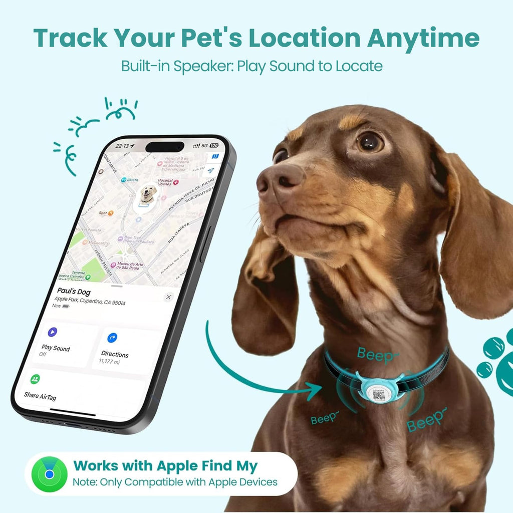 PawView Smart Pet Tracker for Collar - Dog Trackers Location for Pet with Holder, No Monthly Fee, Real-Time Tracking, iOS Only, Emergency Contact, Long-Lasting, Anti-Lost Tracker for Cats, Bag Straps