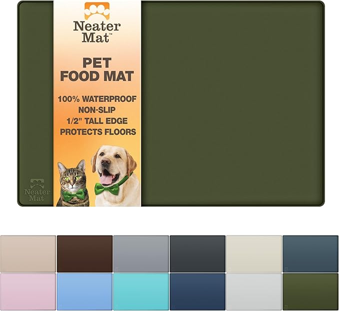 Neater Pet Brands Neater Mat Pet Mats for Food and Water, Cat & Dog Bowl Mat Waterproof Silicone, Feeding Tray, Dog Food Mats for Floors, Placemat w/Raised Edge for Under Bowls, 24" x 16"