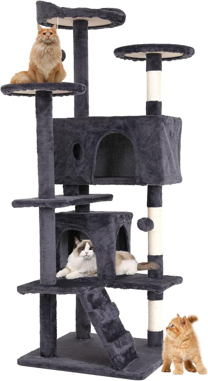 GINMAON 70 Inch Green Cat Tree, Tall Cat Tower with 2 Condos, 3 Scratching Posts, Multi-Level Platforms - Sturdy Climbing Structure Tall Cat Tower for Indoor Cats