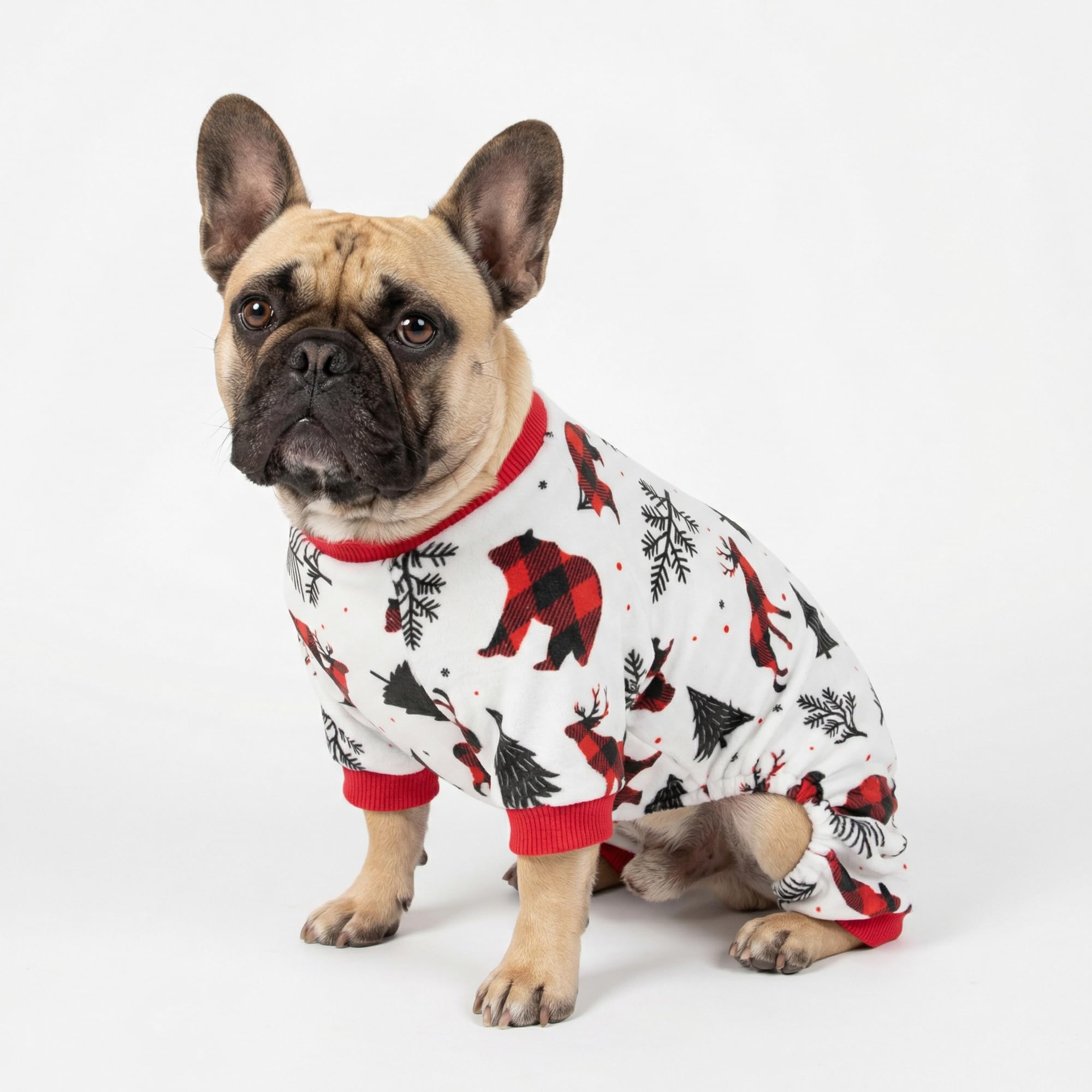 Fitwarm Reindeer Dog Christmas Pajamas, Winter Doggy Clothes for Small Dogs Boy Girl, Fleece Dog Onesie with Feet, Holiday Pet Outfit, Black, White, Red, XXL