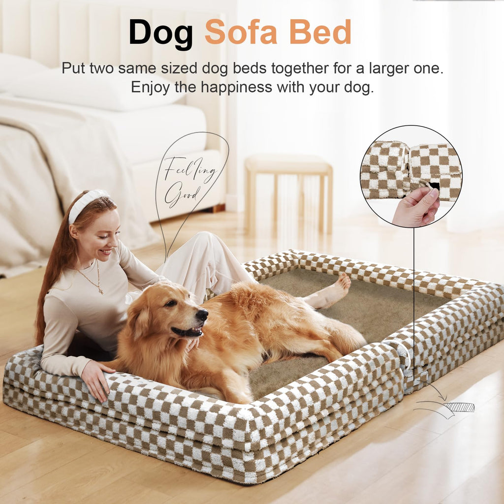 NANUYA Orthopedic Dog Bed for Large Dogs, 36 x 27 Inch, Brown Grid