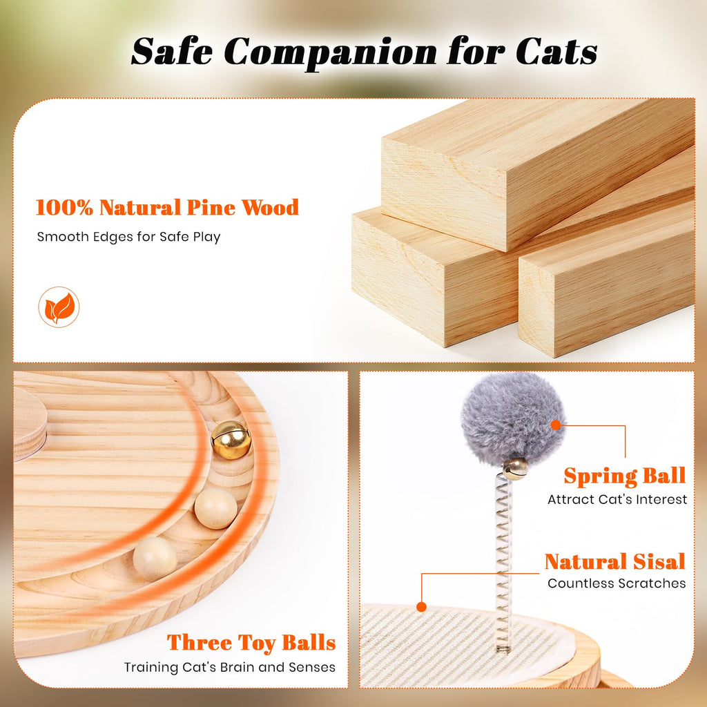 LMUGOOS Cat Scratcher, Cat Natural Sisal Scratching Pad, Kitten Interactive Toy with Ball Track Spring Ball for Chasing Hunting Mental Physical Exercise Puzzle