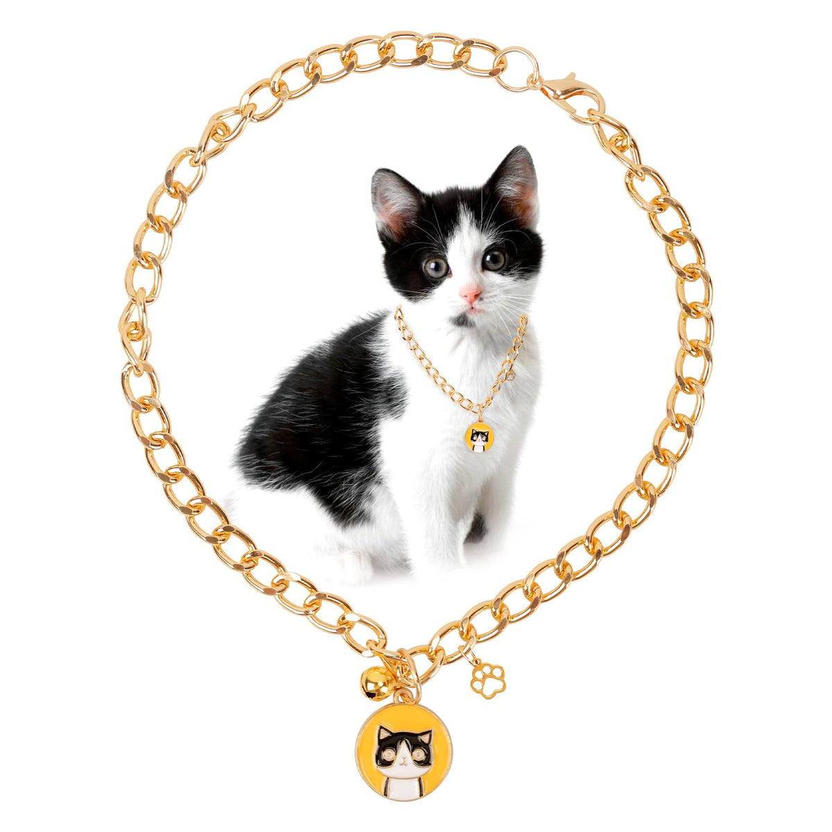 HOWWFALY Dog Collar and Dog Chain Necklace Stainless Steel Adjustable 18K Sliver Heart-Shaped Necklace for Small Pets Cats Kitten Puppy (Sliver, 12 inch)