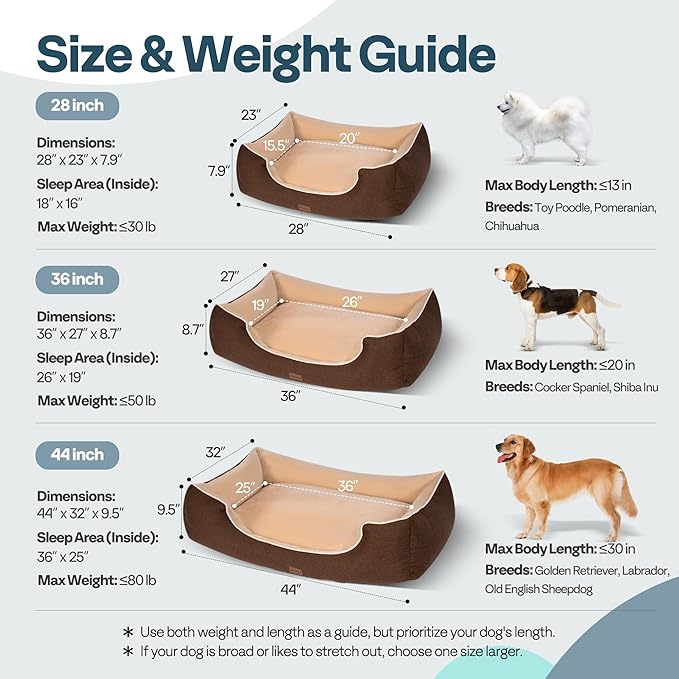 MellowMates Extra Thick Orthopedic Dog Bed for Large Sized Dogs, 36", Brown