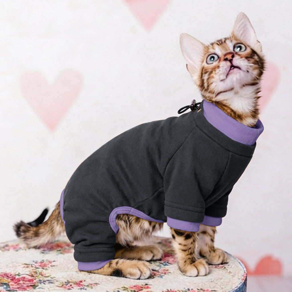 PUMYPOREITY Sticky Hair Cat Clothes, Prevent Hair Loss Cat Pajamas, Soft Cat Sweaters for Cats Only, Cat Hair Sticky Onesie, Cat Recovery Suit After Surgery, Black, 2XL