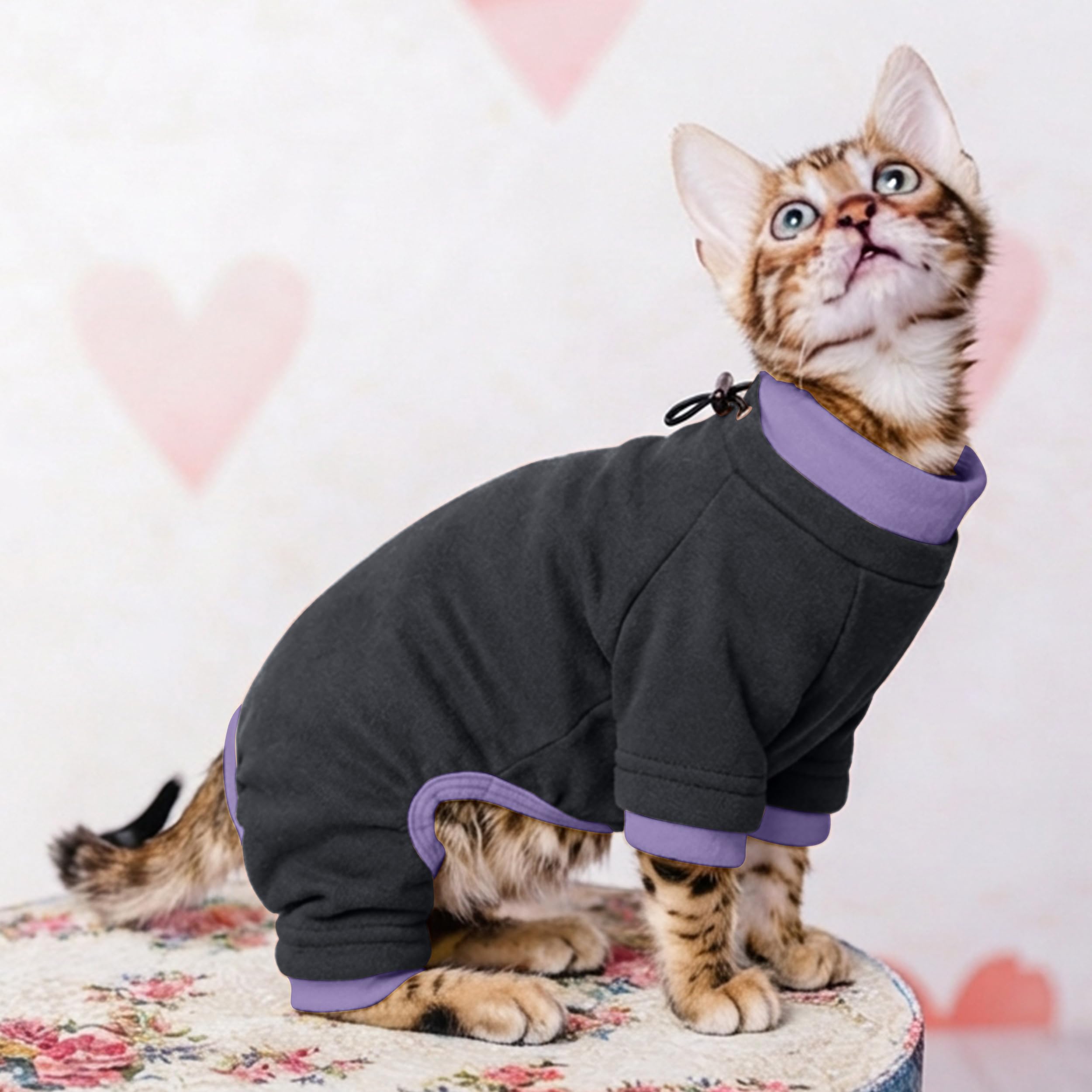 PUMYPOREITY Sticky Hair Cat Clothes, Prevent Hair Loss Cat Pajamas, Soft Cat Sweaters for Cats Only, Cat Hair Sticky Onesie, Cat Recovery Suit After Surgery, Black, 2XL