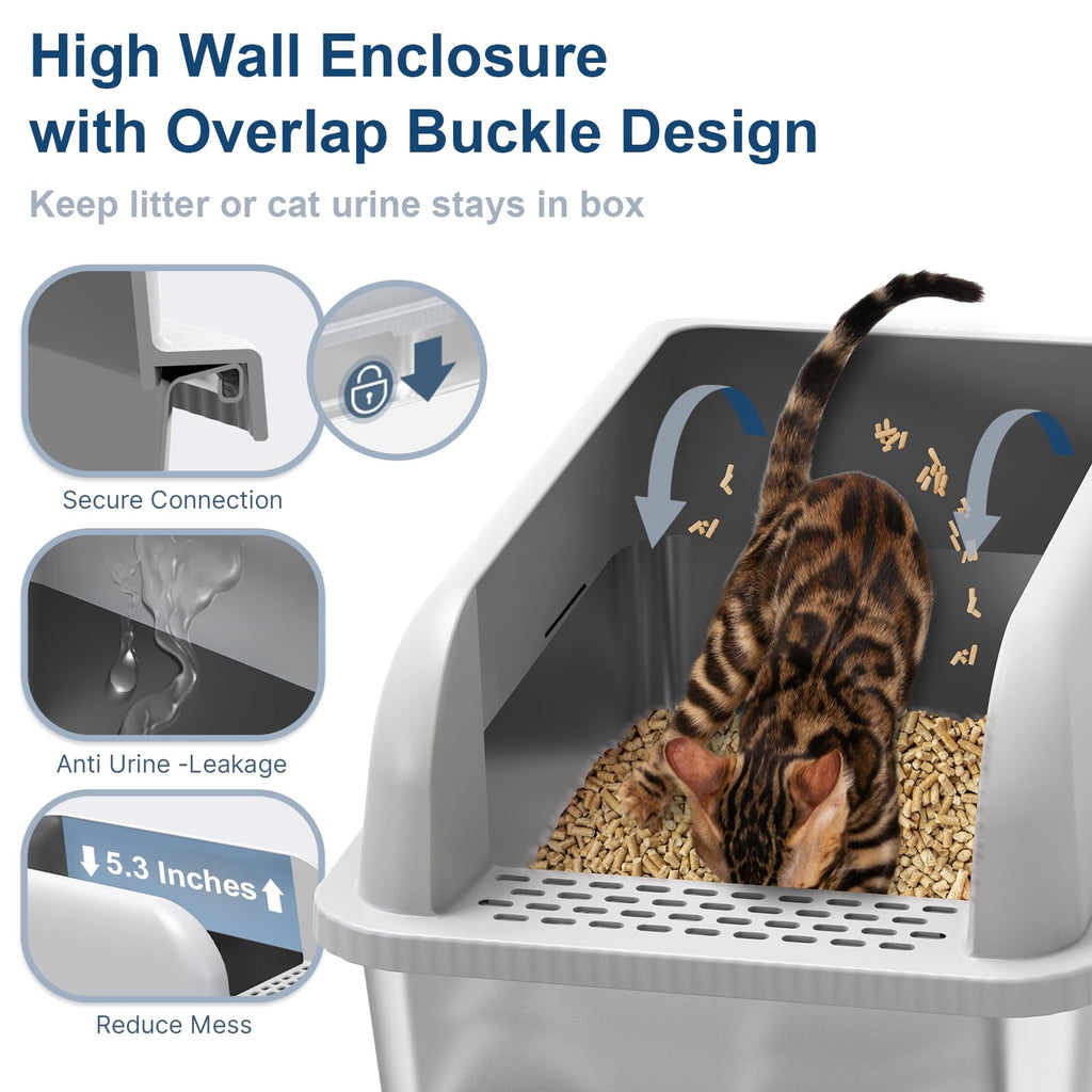 Suzzipaws XL Stainless Steel Sifting Litter Box with Lid for Pine Pellets