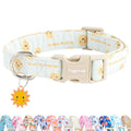 Faygarsle Sunshine Pattern Dog Collar, Adjustable Cotton Fabric, Cute Design for Small Medium Large Dogs, L