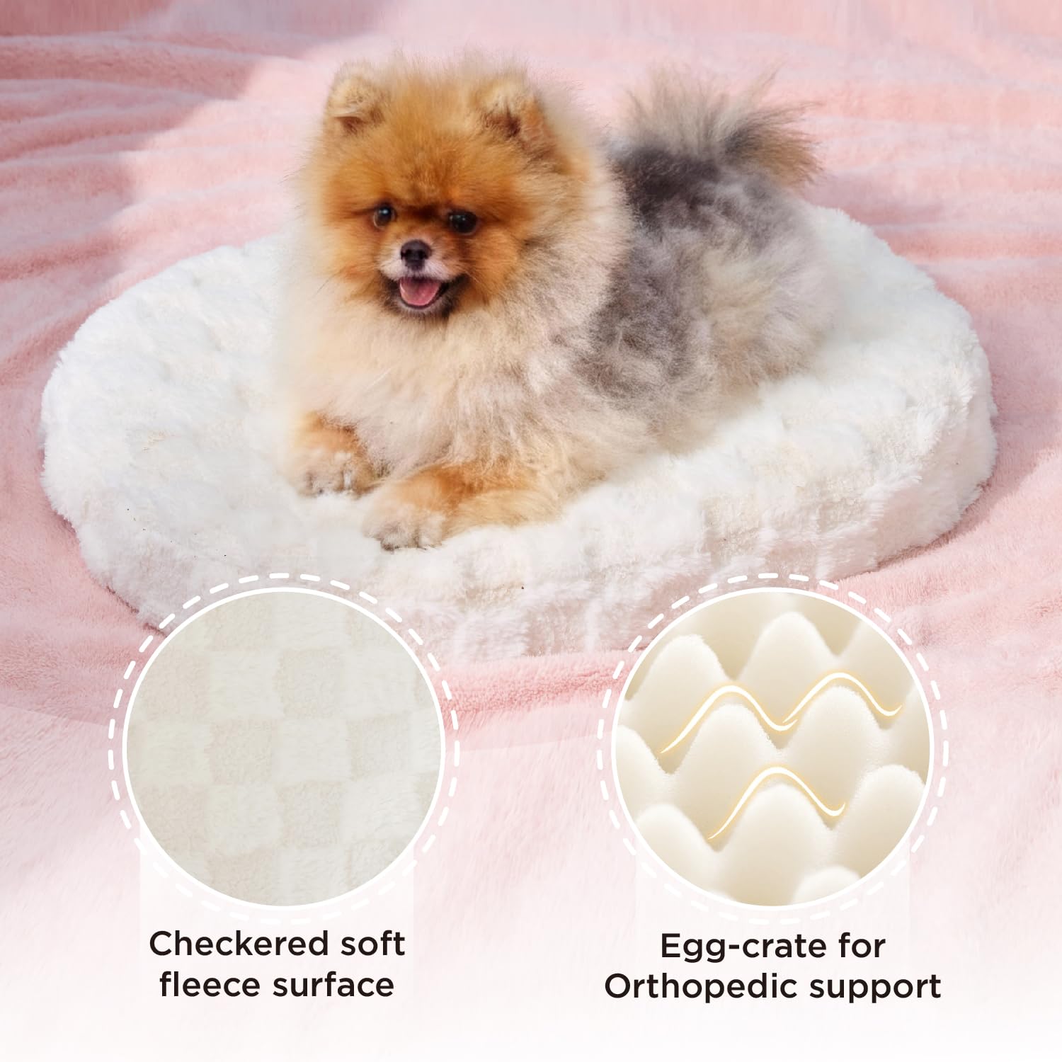 Joydeco Cloud Dog Bed for Small Dogs & Cats, Washable Pet Bed with Orthopedic Foam and Removable Checkered Plush Pad, Non-Slip Bottom for Indoor Puppies and Kittens, 22x20 Inch, White