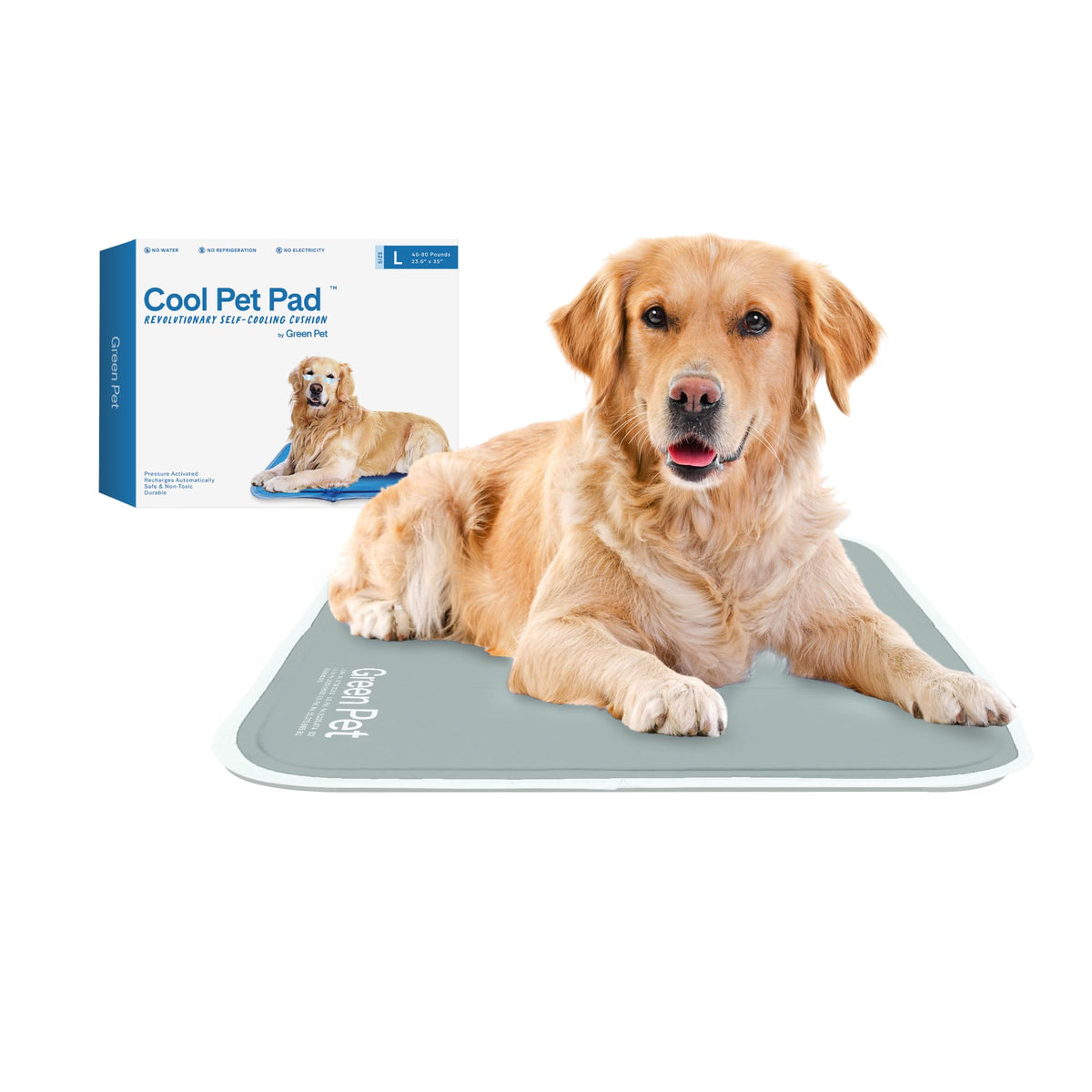 The Green Pet Shop Cool Pet Pad - Medium, Blue - Self-Cooling, Pressure Activated Mat for Dogs & Cats from 21-45 lbs - Non-Toxic Gel, No Water Needed