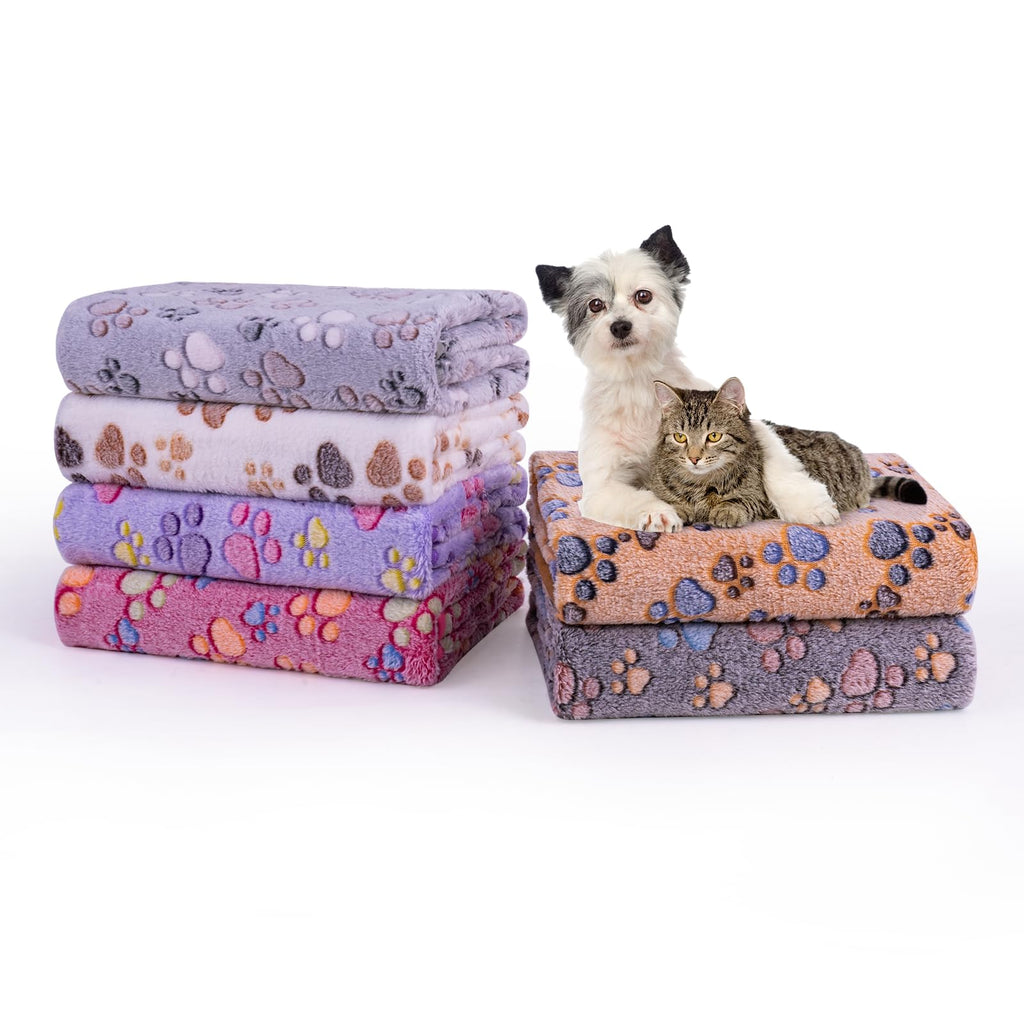 Dono 1 Pack 6 Dog Blankets, Soft Fluffy Fleece Pet Blanket Warm Sleep Mat Paw Print Design Puppy Kitten Throw Blankets Doggy Blanket for Dogs
