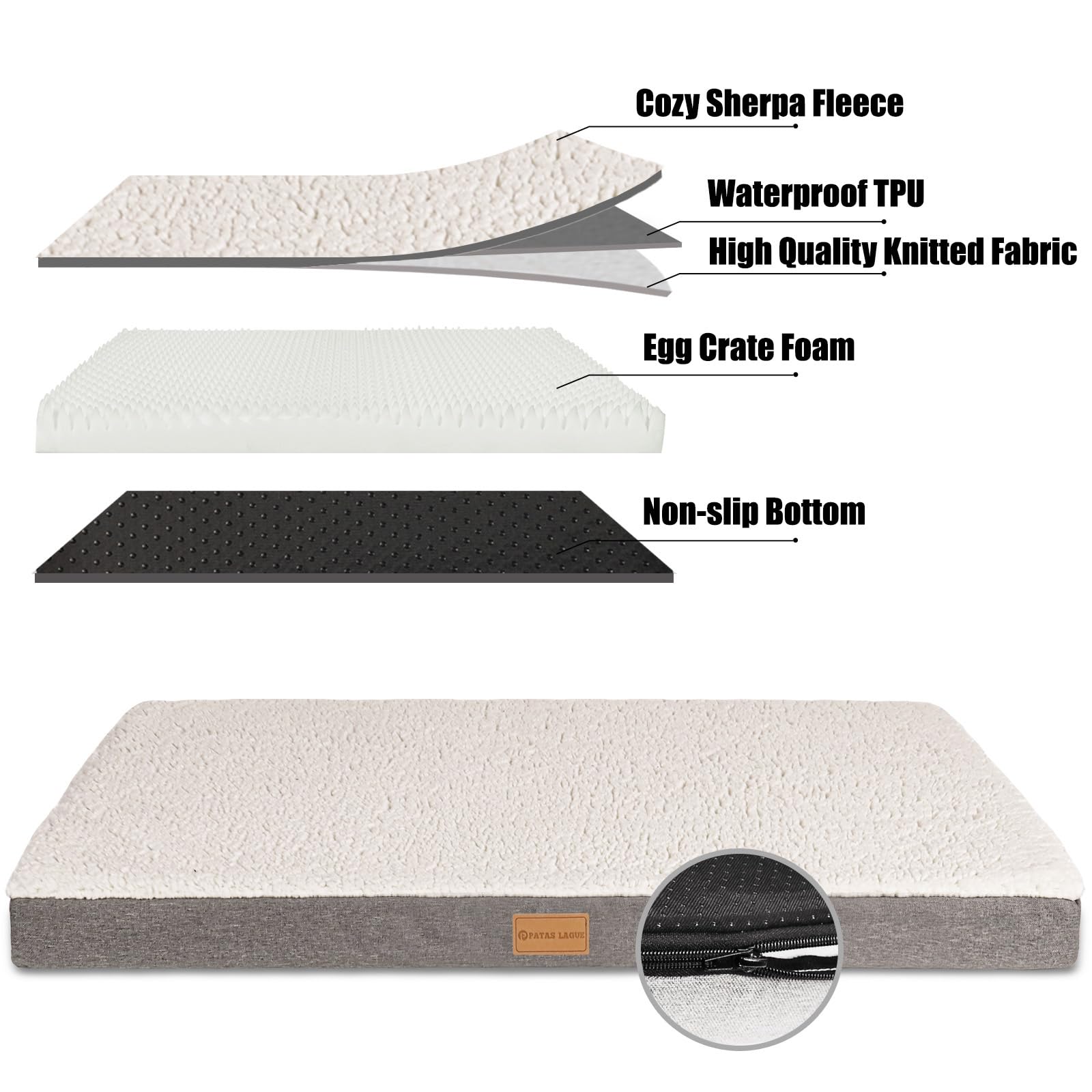 Patas Lague Orthopedic Large Dog Bed Washable Pet Sofa Mat 56''X40'' Ivory