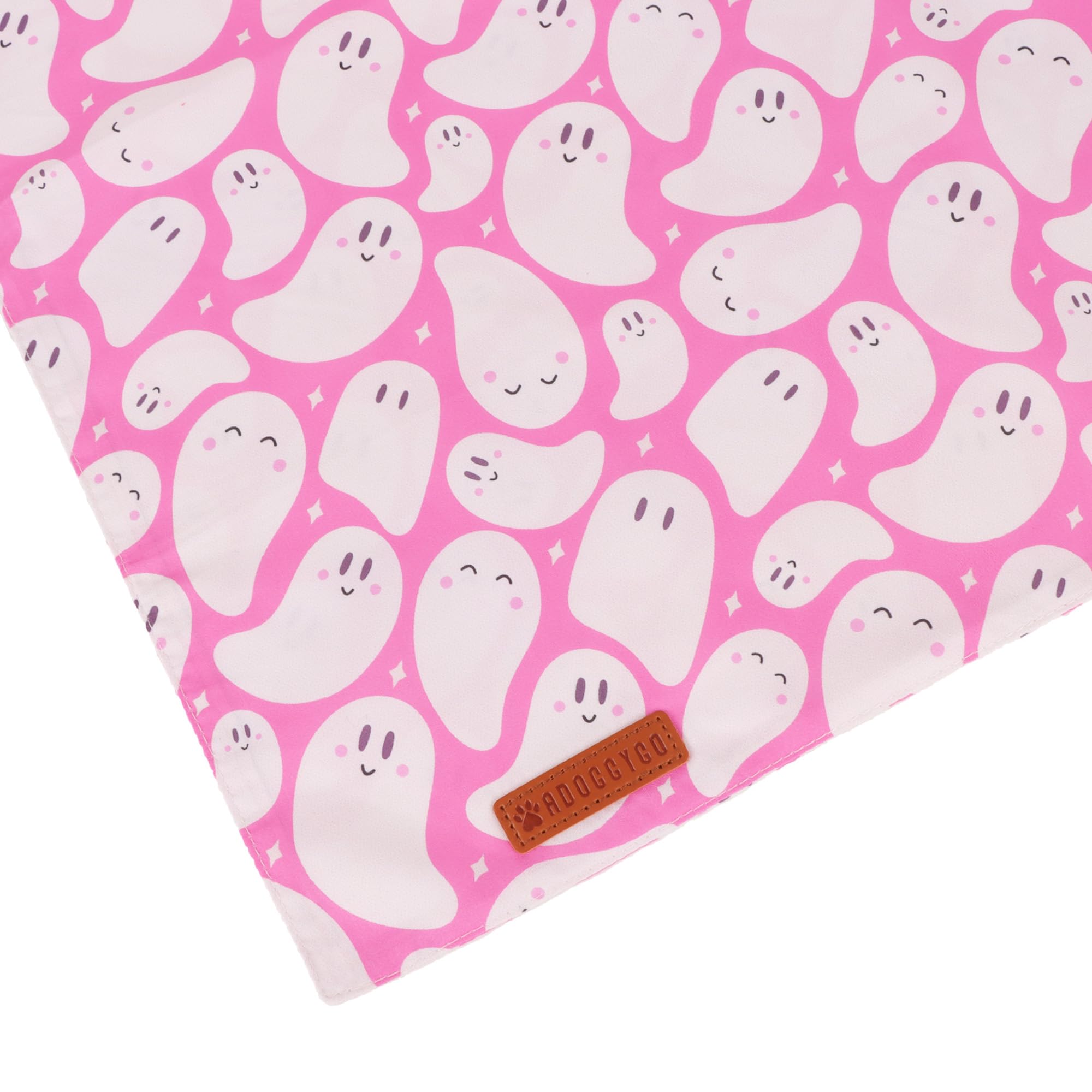 ADOGGYGO Halloween Dog Bandanas Girl, Pink Ghost Pumpkin Dog Scarf, Small