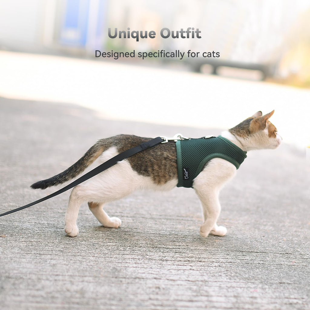 Cat Harness and Leash Set for Walking Escape Proof, Green, Medium
