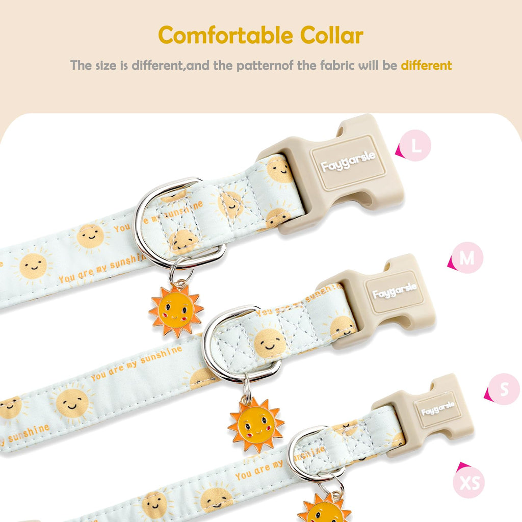 Faygarsle Sunshine Pattern Dog Collar, Adjustable Cotton Fabric, Cute Design for Small Medium Large Dogs, L