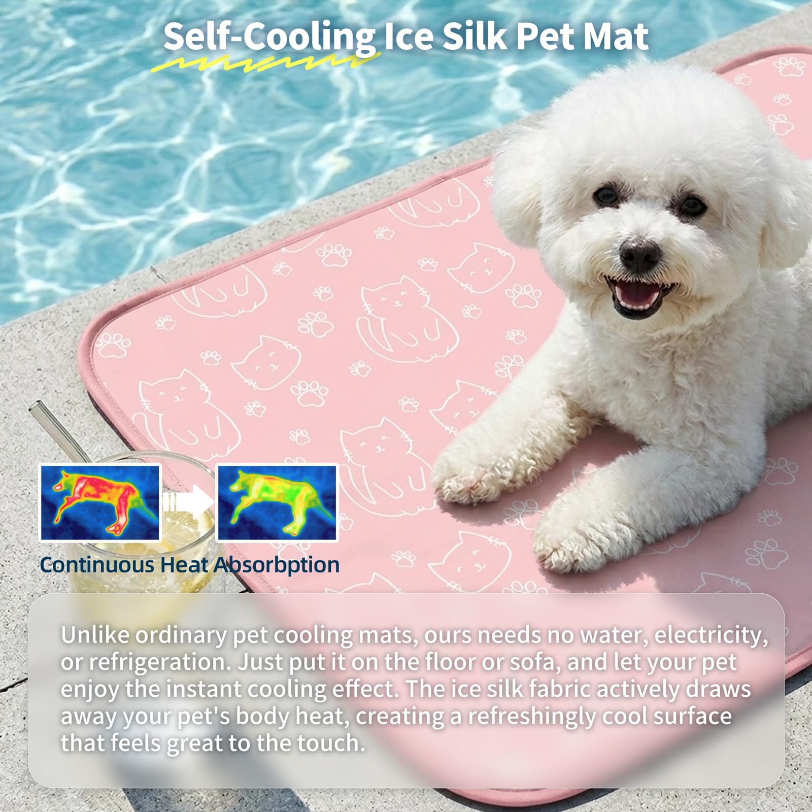 NWK Pack of 4 Pet Cooling Mat Q-Max>0.345 for Dogs & Cats (Pink Cat, M)