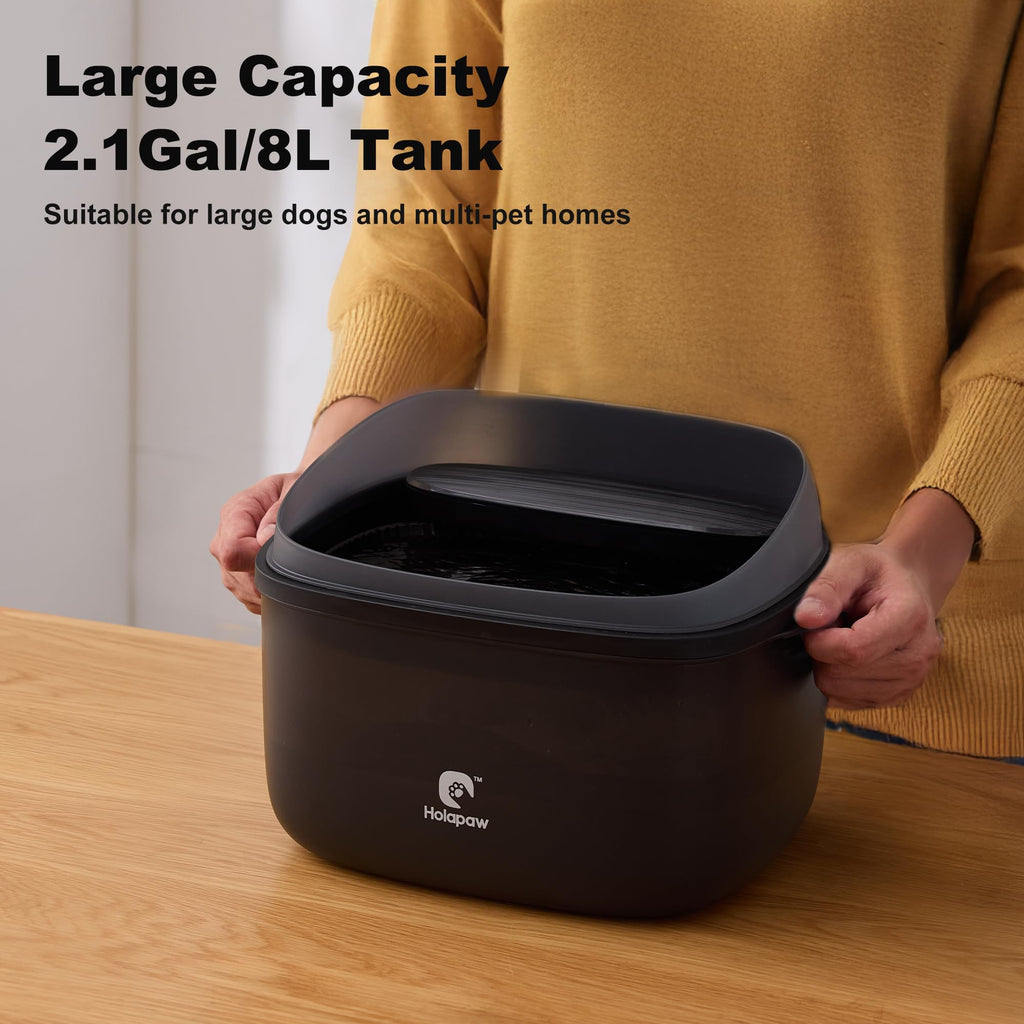 HOLAPAW Dog Water Fountain for Large Dogs, 2.1Gal/8L Dog Water Bowl Dispenser, No Spill Automatic Pet Water Fountain for Dogs Cats Multiple Pets with Ultra Quiet Pump, 3 Filter Replacement, Black