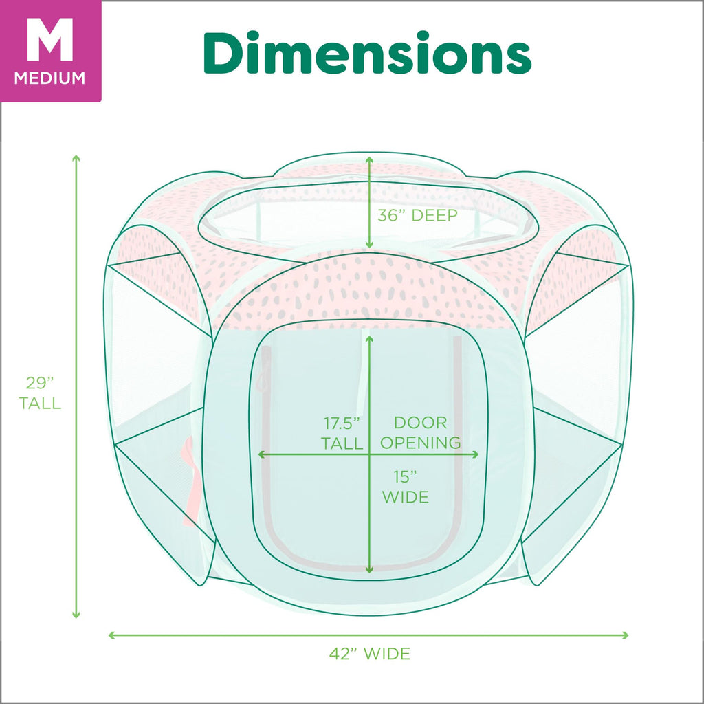 Furhaven Portable Dog Playpen Cat Tent, Pet Playground,Kennel Foldable Indoor Outdoor Zippered Puppy Crate - Green & Pink, Medium