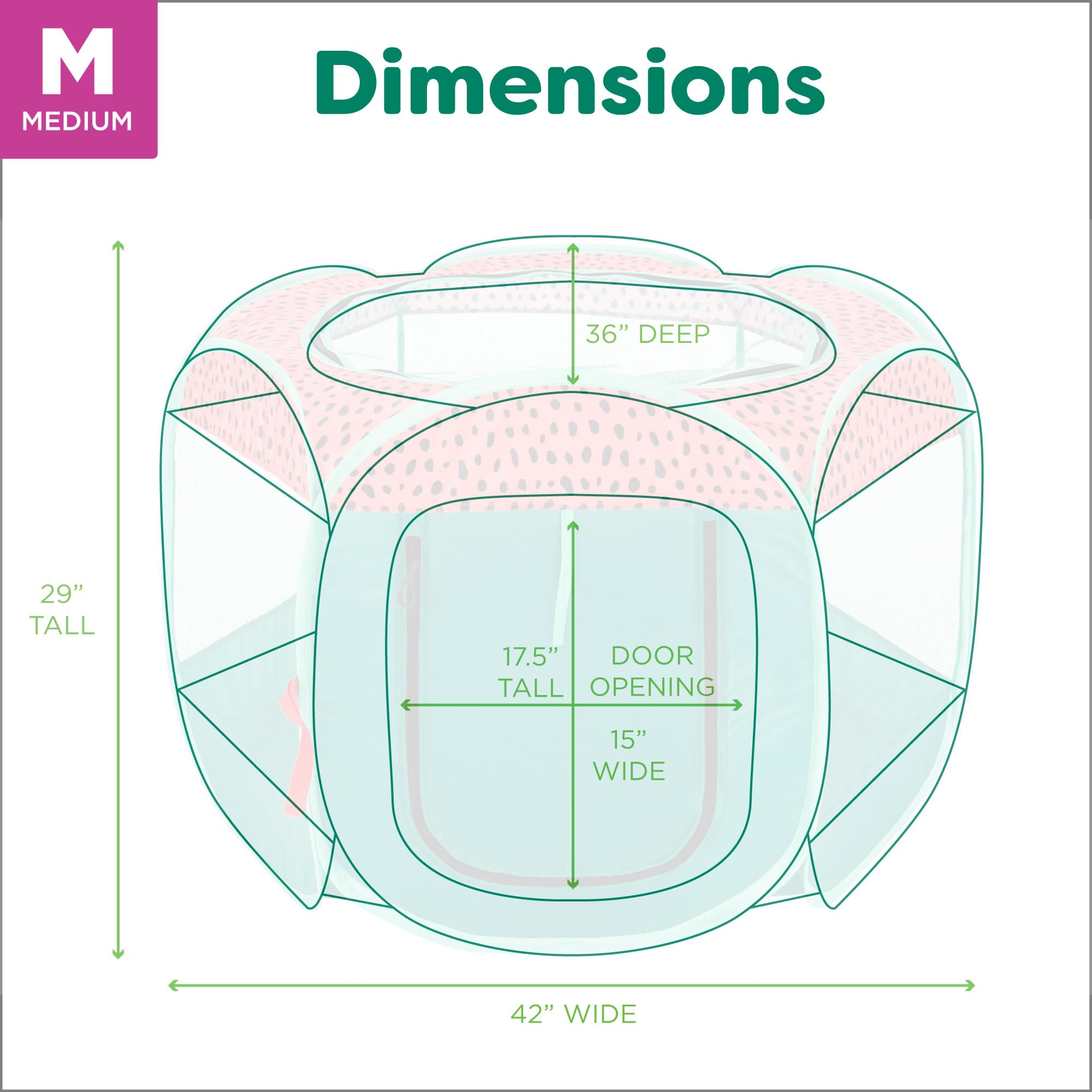 Furhaven Portable Dog Playpen Cat Tent, Pet Playground,Kennel Foldable Indoor Outdoor Zippered Puppy Crate - Green & Pink, Medium