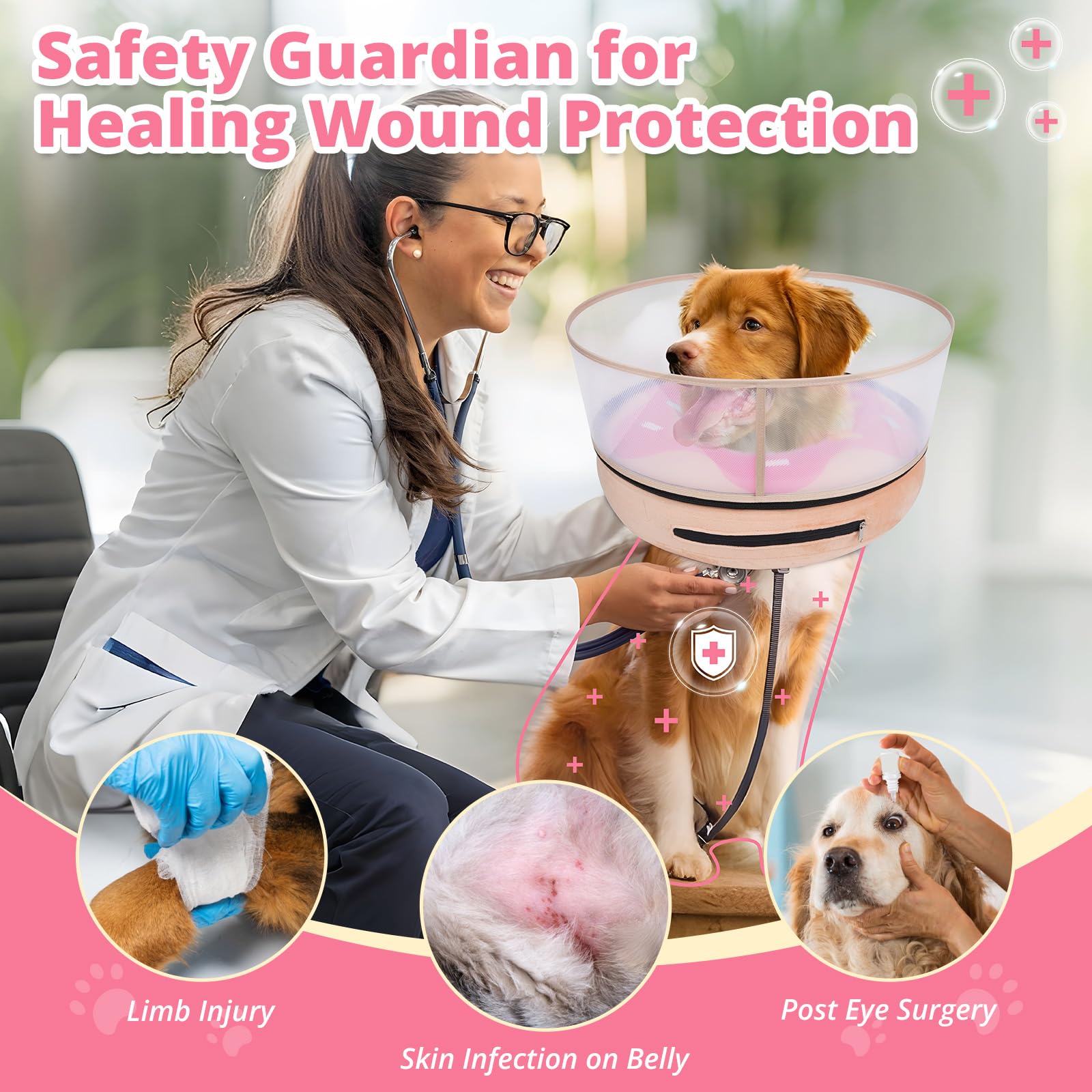 Didopet Inflatable Dog Cone with Anti-Licking Clear Shield, Fits Large Dogs