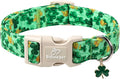 St. Patrick's Day Dog Collar for Large Dogs - Green Shamrock & Yellow Flower Print Dog Collars, Cute Irish Party Puppy Collar, Lightweight Adjustable St. Patricks Day Pet Collars XL