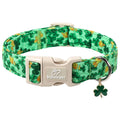 Babole Pet St. Patrick's Day Dog Collar for Large Dogs - Green Shamrock & Yellow Flower Print Dog Collars, Cute Irish Party Puppy Collar, Lightweight Adjustable St. Patricks Day Pet Collars XL