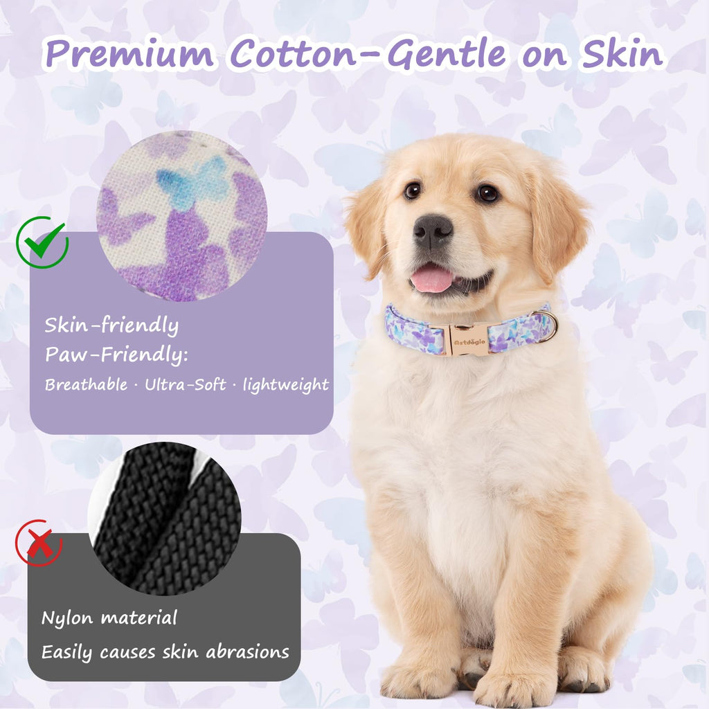 Astdogio Elegant Butterfly Dog Collar, Gradient Purple Blue Dog Collars for Extra Small Dogs, Adjustable Dog Collar for Extra Small Dogs, Handmade Cotton Puppy Collar for Daily Walks-XS