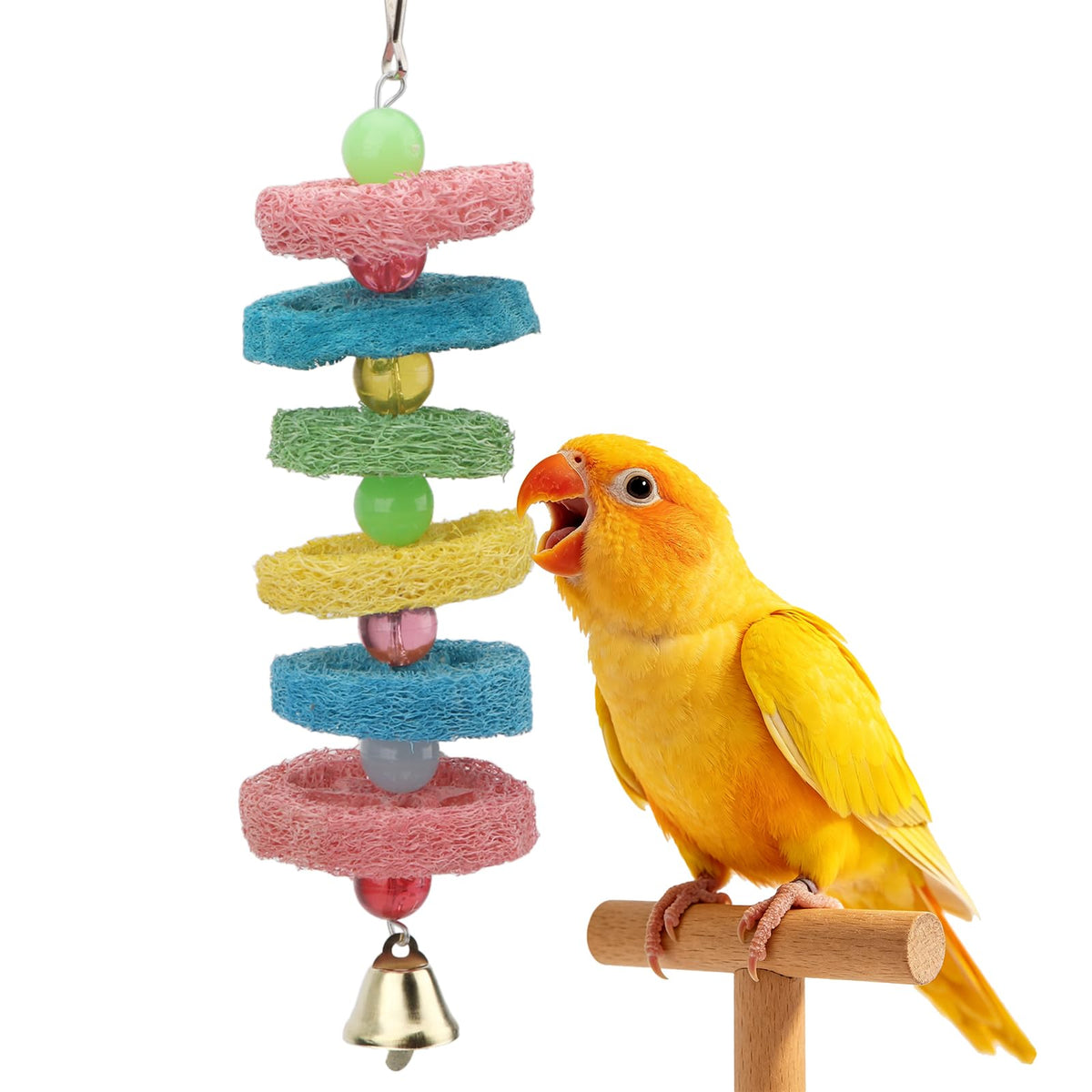 Hypeety Wooden Blocks Bird Chew Toys Natural Hanging Chewing Toy with Bells