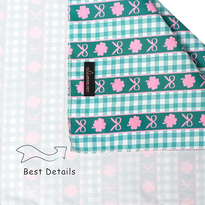 ARING PET St Patrick's Day Dog Bandana, Cute Green Grid Pink Clover Shamrocks Bow Pet Bandanas Scarf Triangle Bibs Handkerchief for Puppy Small Medium Large Boy Girl Dogs-L