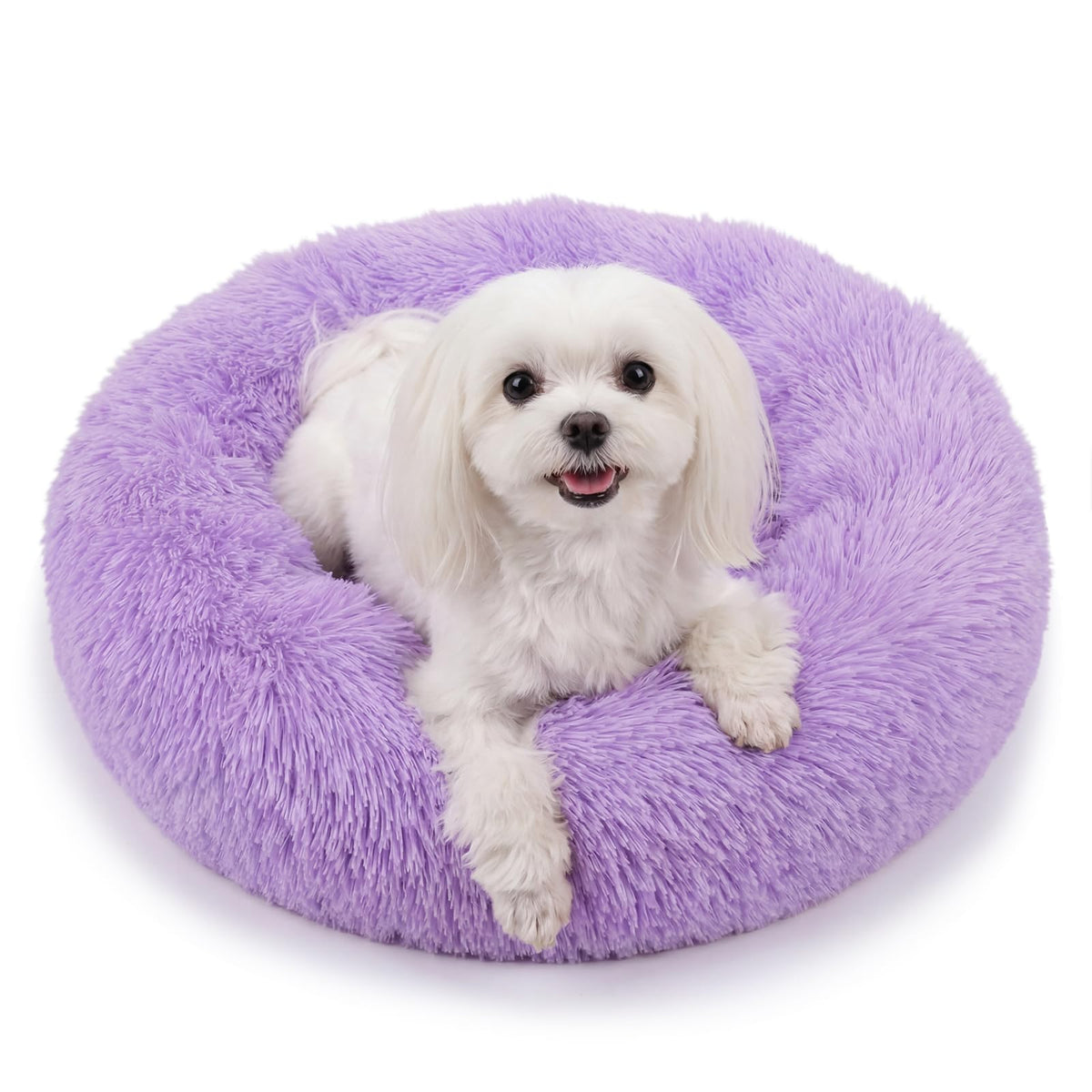 nononfish Round Calming Dog Bed,Plush Donut Pet Bed for Small Dogs