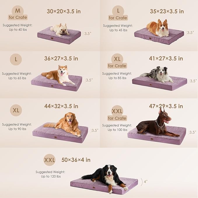 EHEYCIGA Orthopedic Medium Dog Beds for Small Dogs with Removable Washable Cover for Crate, Fog Purple, 30x20