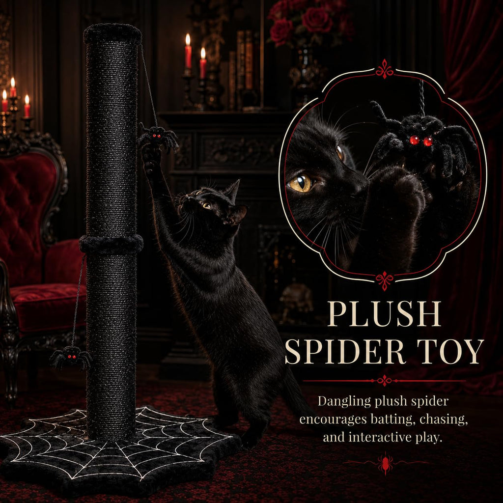 PuzzlePaw Gothic Cat Scratching Post with Spider Toys for Indoor Large Cats