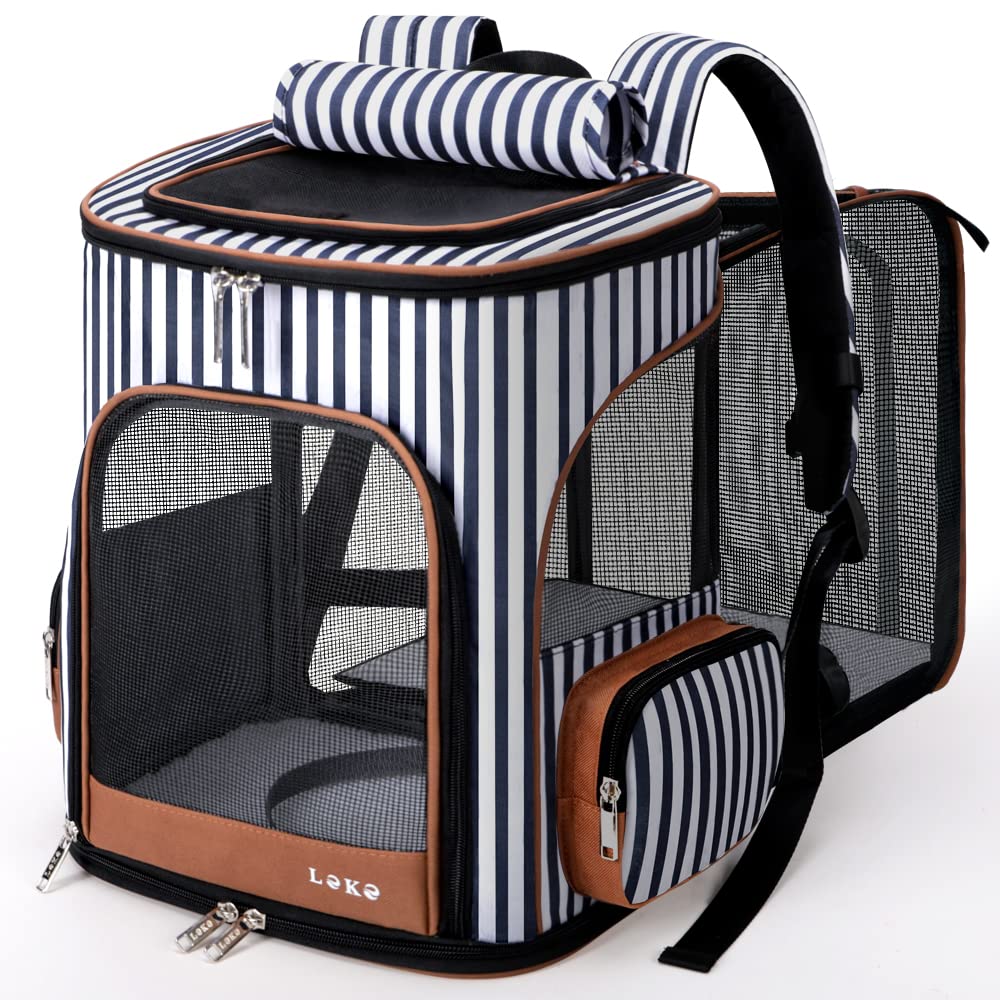Large Cat Backpack Expandable Pet Carrier Backpack, Lekereise Dog Backpack Carrier for Small Dogs and Medium Cats, Grey
