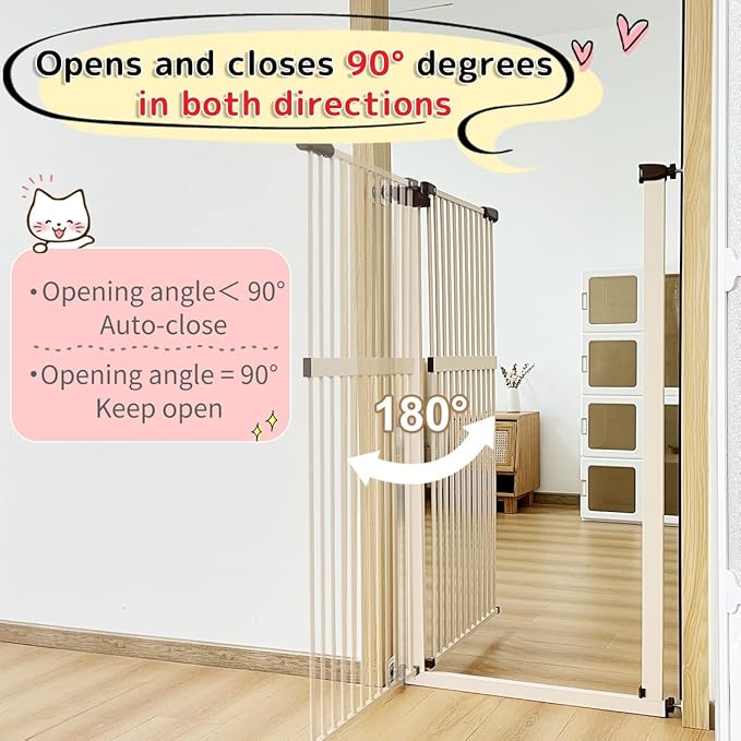 Lumizone Extra Tall Cat Gate 61.02" High Pressure Mounted Extra Wide 38.39"-59.24" (17Sizes) 1.37" Gap No Drilling Auto-Close Tall Pet Gate for Dogs (Cream, 30.12"-59.24" W)