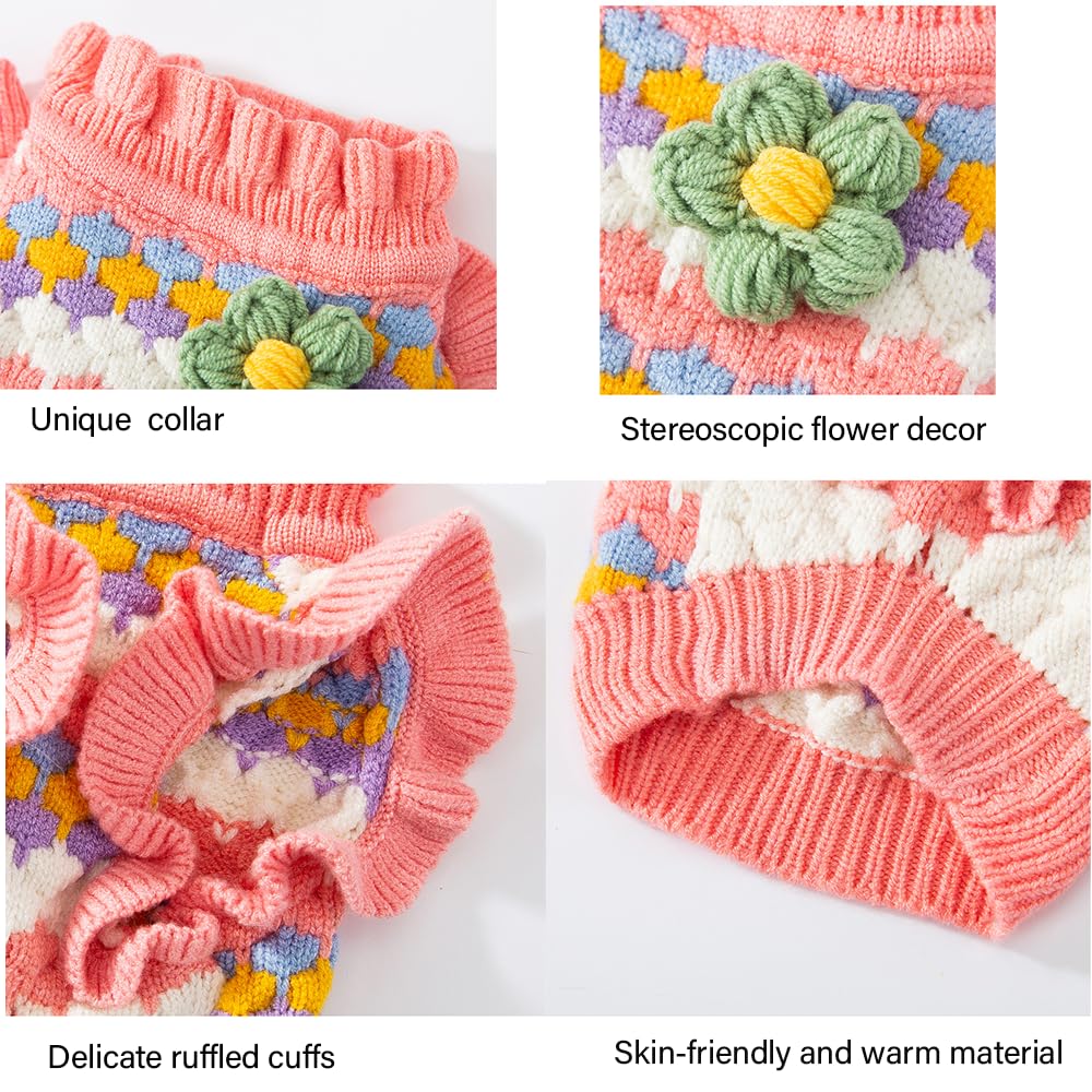 Anelekor Small Dog Sweater, Knitted Tulip Cat Sweater, Warm Thick Holiday Puppy Clothes for Small Dog Girl,Cold Weather Outfit for Kitten Chihuahua Yorkie Teacup Dachshund Pug (Pink, Large)