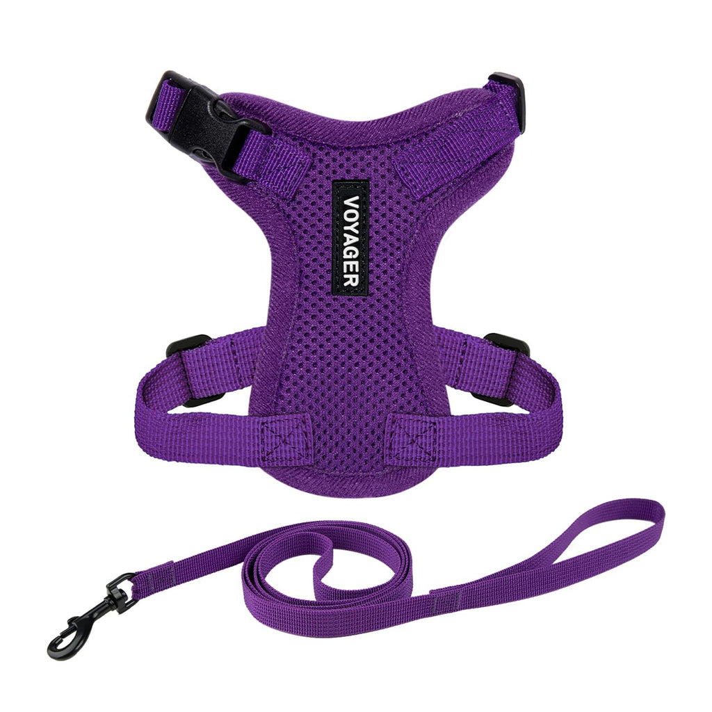 Voyager Escape-Proof Step-in Lock Cat Harness & 5ft Neoprene-Handle Leash Set All-Weather Mesh with Reflective Stitching for Small to Large Cats by Best Pet Supplies, Purple, XS