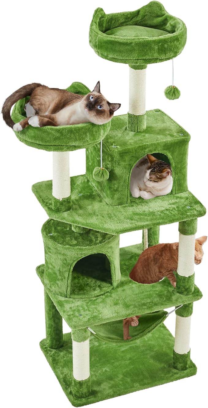 Topeakmart 62.2 inches Cat Tree, Cat Tower w/Double Condos, Scratching Posts & Hammock, Cat Activity Tree Kitten Play House