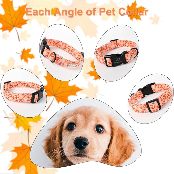 Babole Pet Fall Dog Collar, Cute Football Pattern Puppy Collar, Orange Adjustable Cotton Holiday Tanksgiving Dog Collars for Small Medium Large Boy&Girl Dogs L