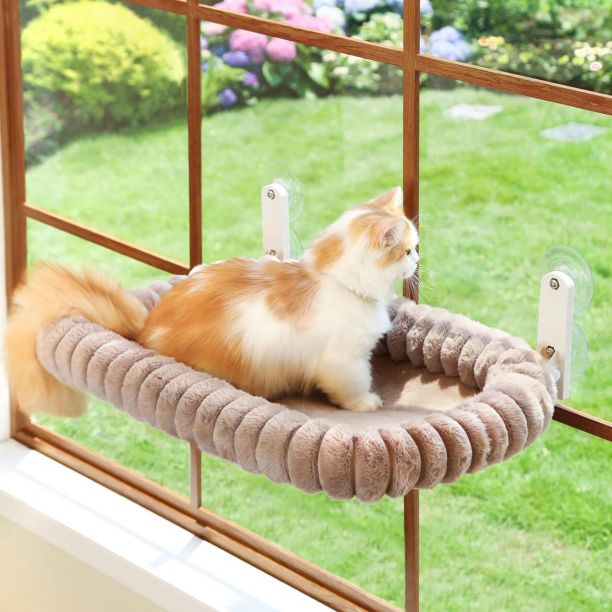 Zakkart SnugCloud Foldable Cat Window Perch (Cream White, L)