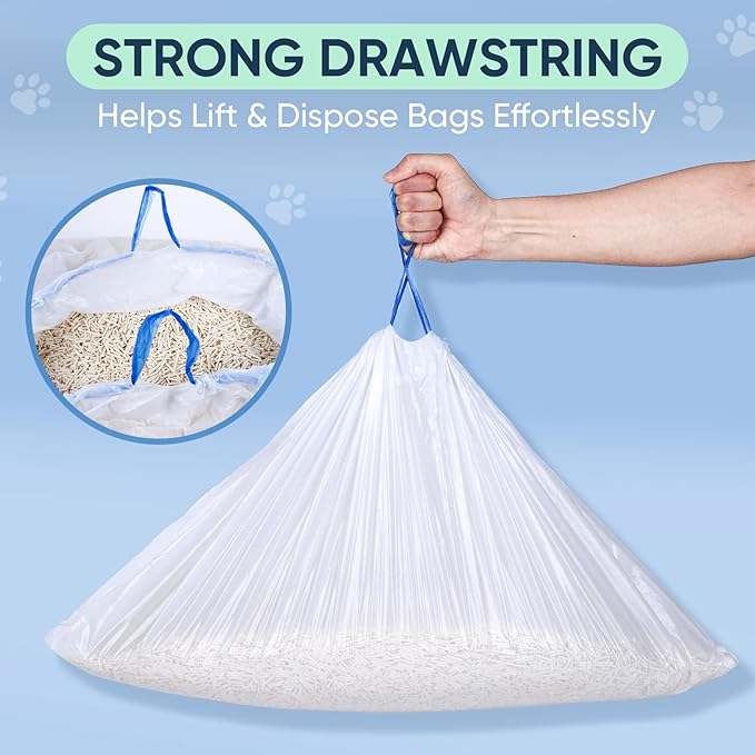 60 Count Cat Litter Box Liners Compatible with MeoWant-SCO1 & MeoWant-SCO2, Cat Litter Liners for Automatic Litter Box, Thick Heavy Duty Waste Bags with Drawstrings, 18.11" x 12.6"