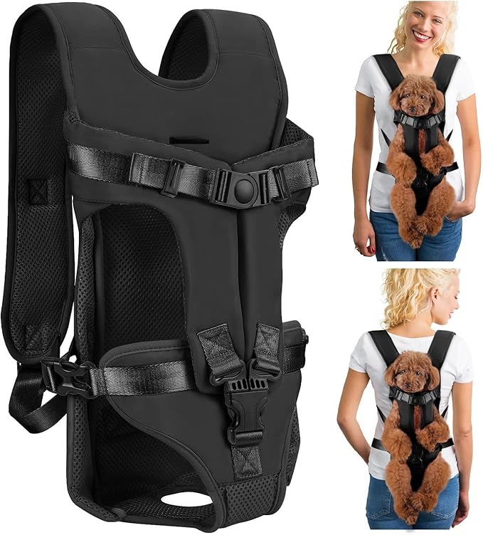 Dog Carrier Backpacks, Adjustable Dog Backpack Carrier, Legs Out Easy-fit Dog Chest Carrier for Medium Small Dogs, Hands Free Dog Front Carrier for Hiking, Cycling（Black XL）