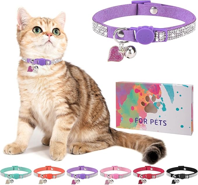 DILLYBUD Rhinestone Cat Collar Breakaway, Bling Sparkly Diamond