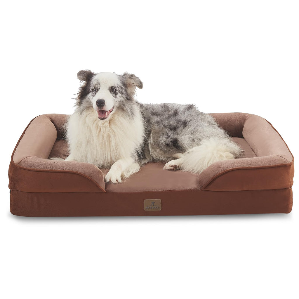 Bedfolks Orthopedic Dog Bed, Big Waterproof Dog Sofa Bed for Large Dogs, Egg Foam Pet Couch Bed with Removable Washable Cover and Nonslip Bottom, Black