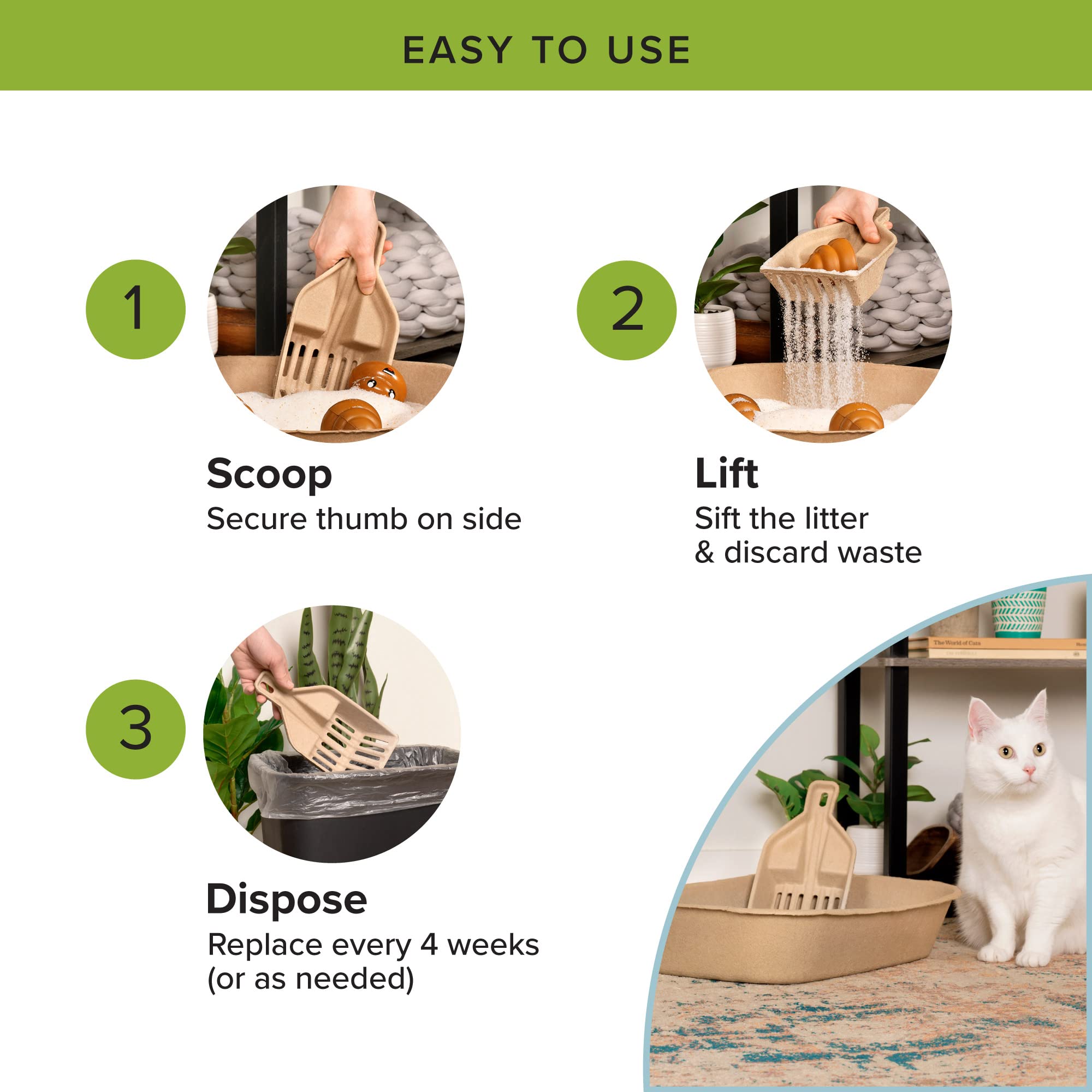 Kitty Sift FiberScoop Disposable Litter Scoop, Plastic-Free & Sustainable - Natural, One Size (Pack of 2)