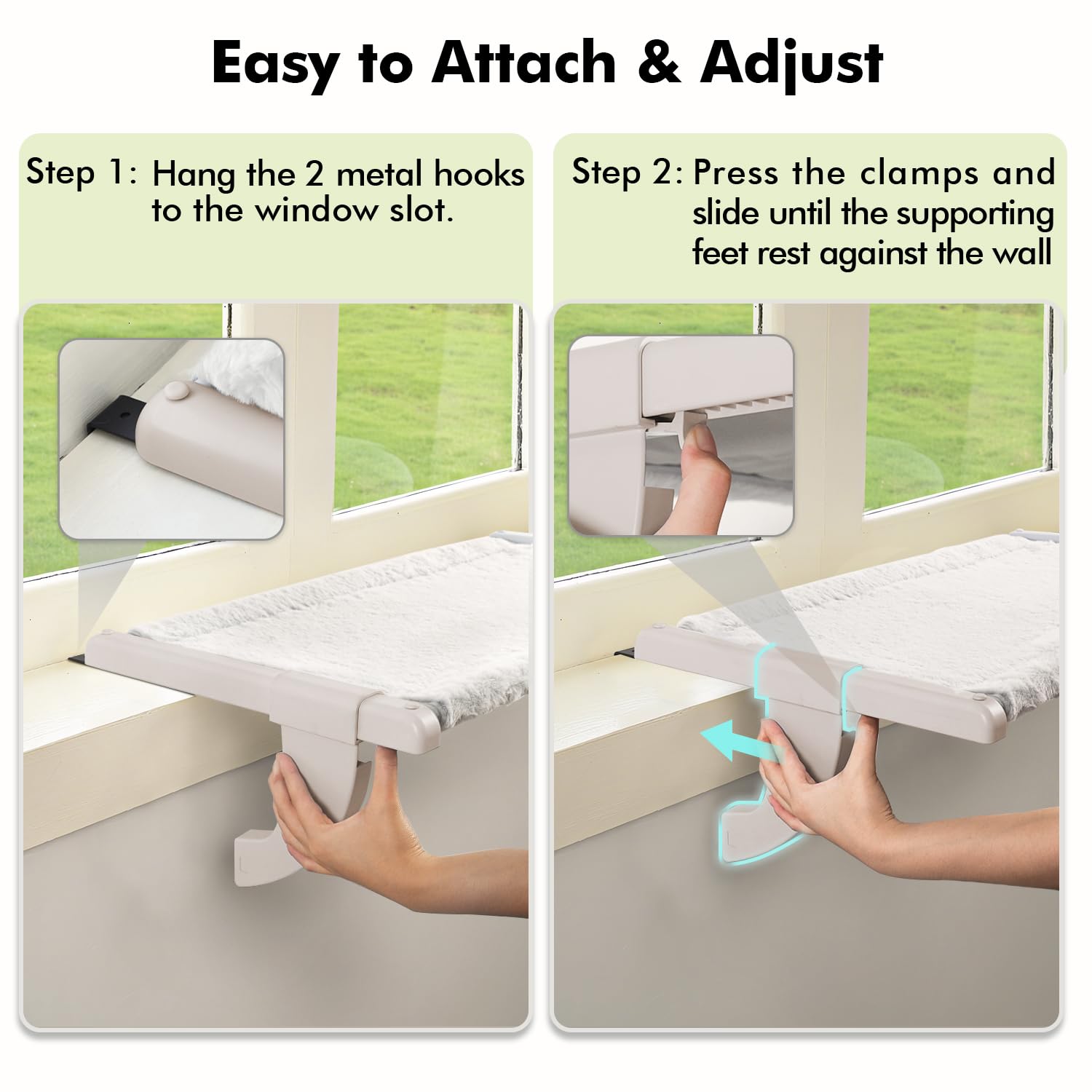 Zoratoo Windowsill Cat Perch, One-Step Sliding Adjustment Cat Hammock, XL