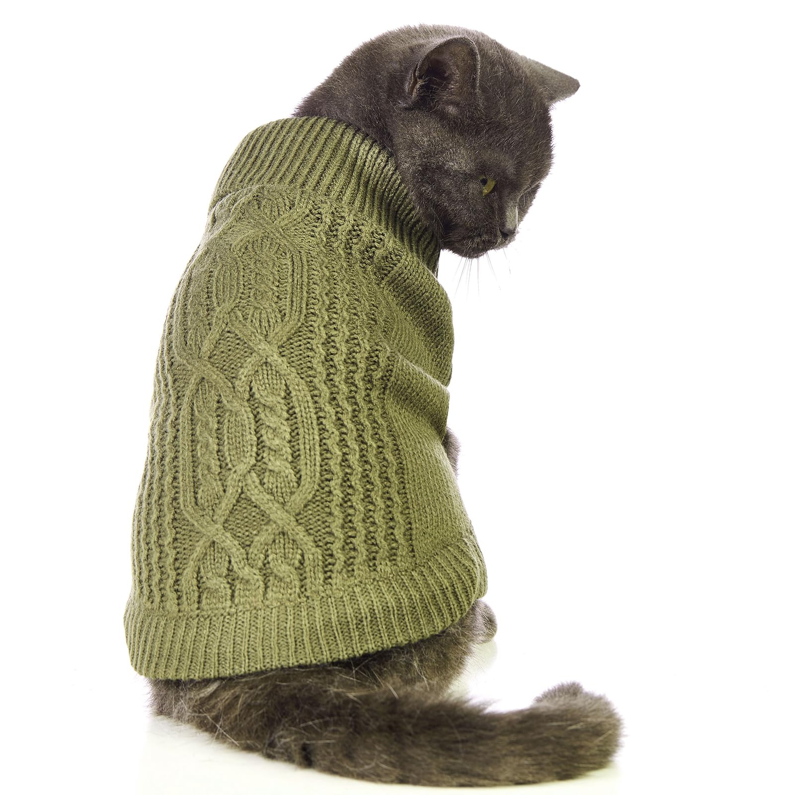 Jnancun Cat Sweater Stretchy,19 Colors,6 Sizes,Snug Winter (Olive Green, Large, Vest)