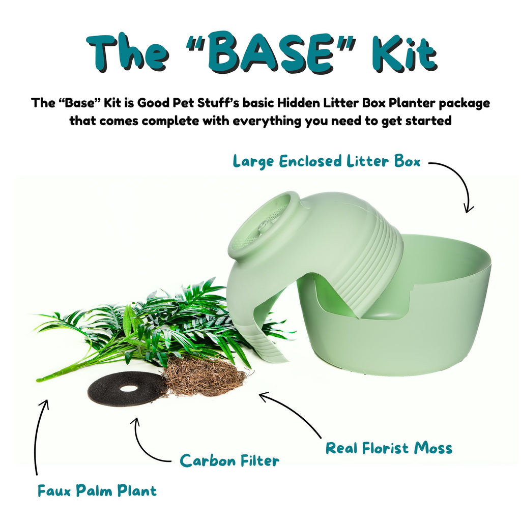 Good Pet Stuff Original Hidden Litter Box Planter, Decorative Cat Litter Enclosure, Carbon Filter, Faux Plant, Round Design, Easy to Clean, Base Kit, Palm Plant, Mint Green