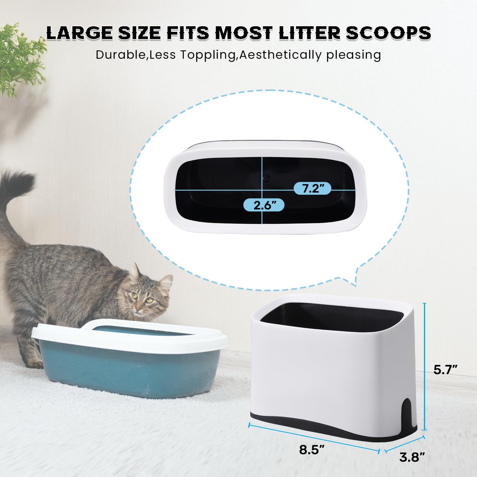 Cat Litter Scoop Holder Universal Scooper Storage Caddy for Most Kitty Poop Shovel, Durable Removable Pet Pooper Stand for Plastic / Metal Waste Scoops, Double-Layer Mini Desktop Trash Can - L White